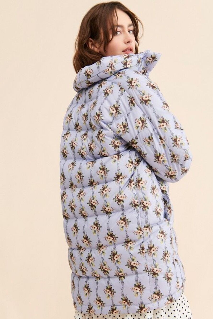 Rachel Antonoff Jemma Cocoon Puffer Jacket in Blue Floral Large